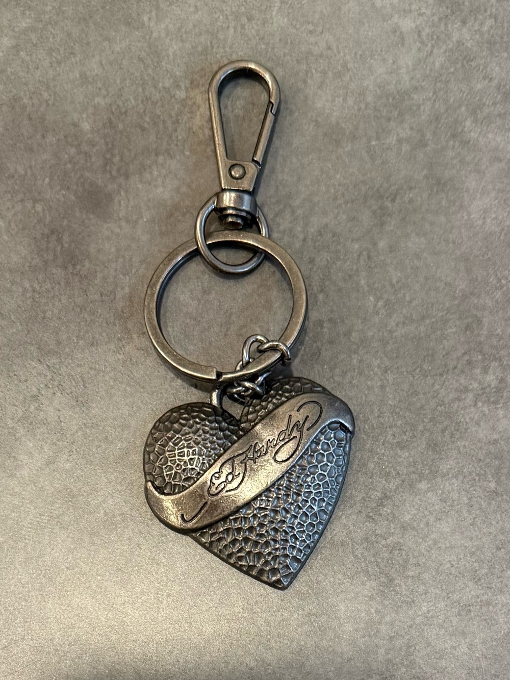 Ed Hardy Bag Charm or Heart Keychain Charm in Antique Gunmetal